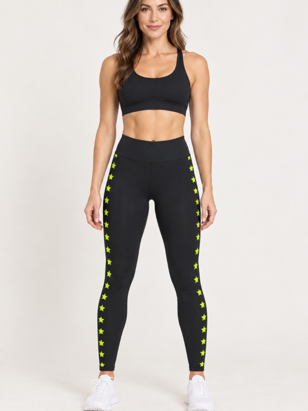 Black Neon Lime Green Star Leggings Size S Ultracor